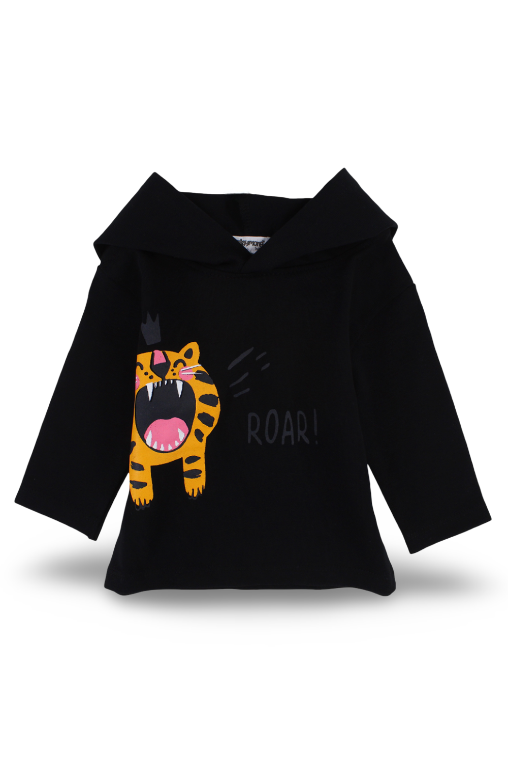baby boys cotton hooded t-shirt black with little tiger print