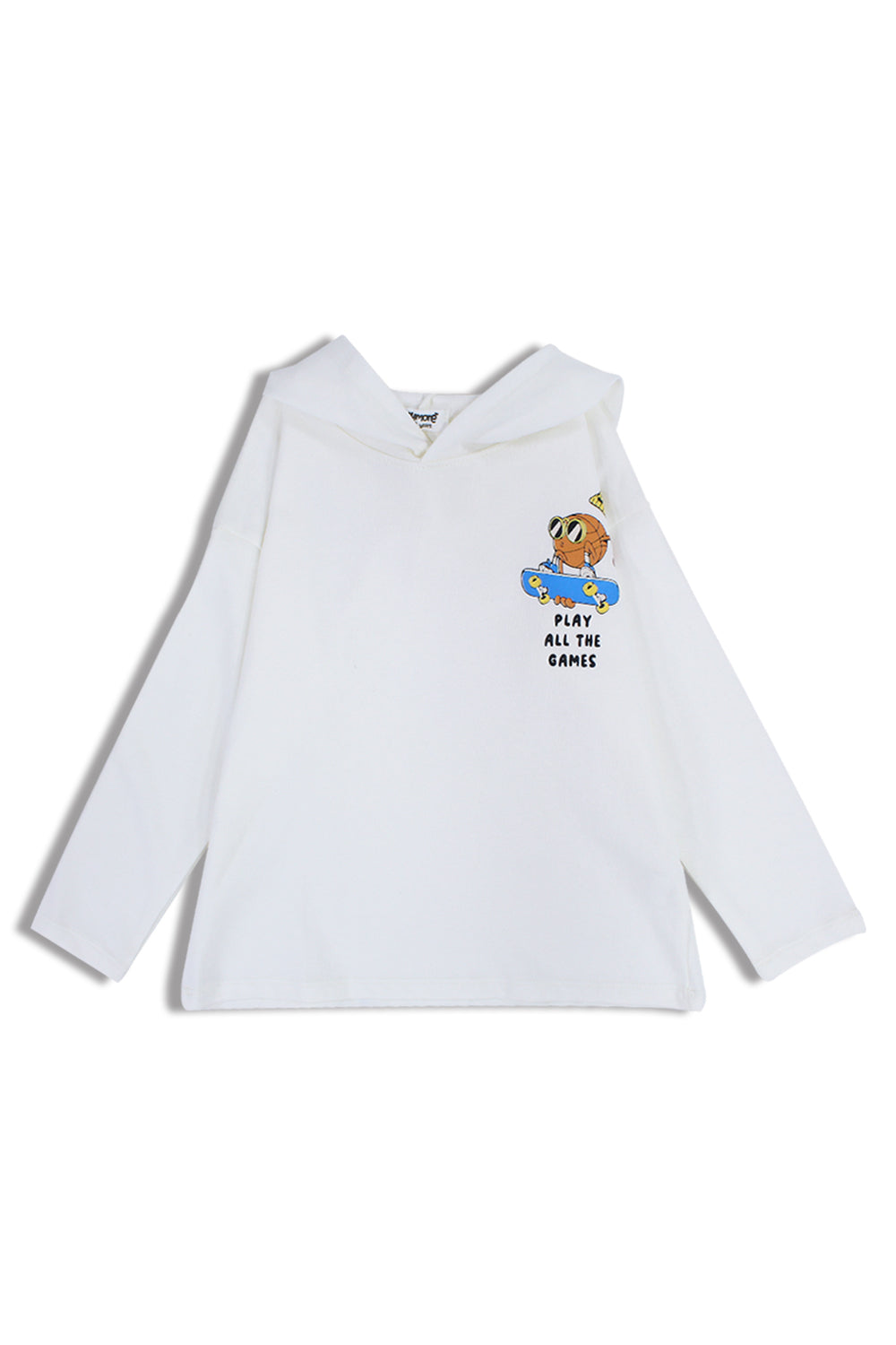 unisex cotton hoodie – offwhite with "play all the games" print