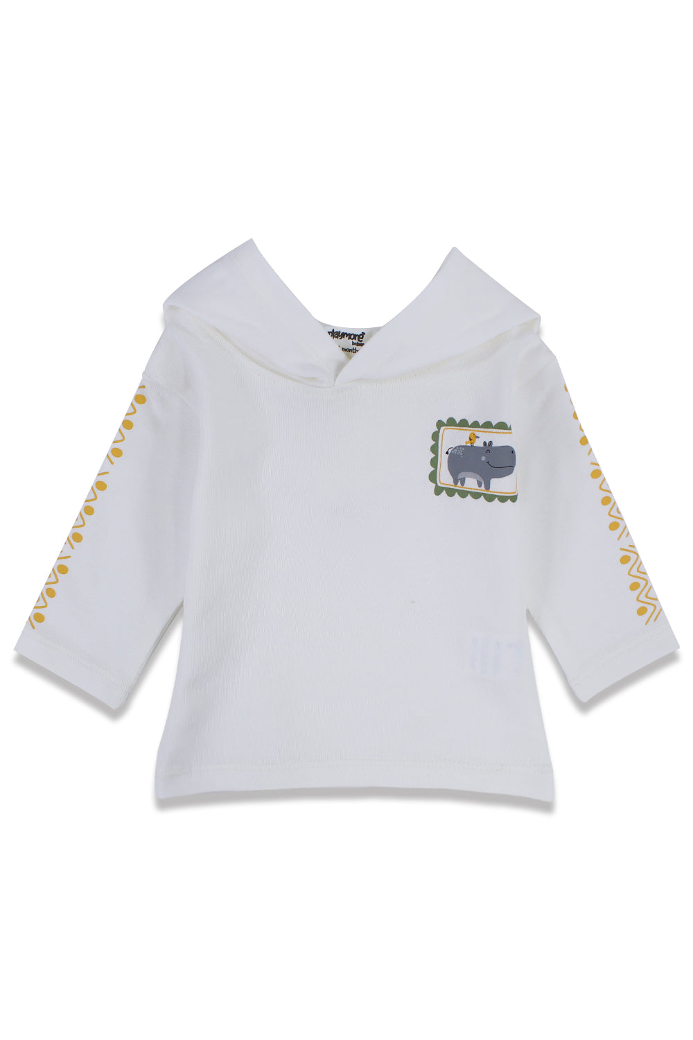 baby boys cotton hooded t-shirt offwhite with hippopotamus print
