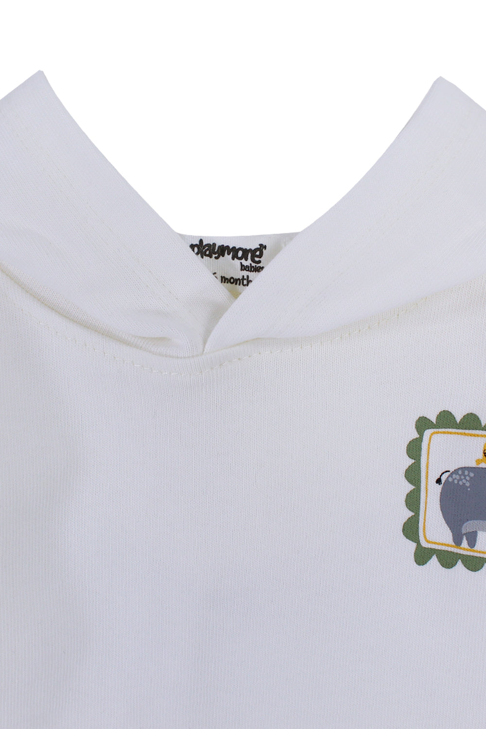 baby boys cotton hooded t-shirt offwhite with hippopotamus print