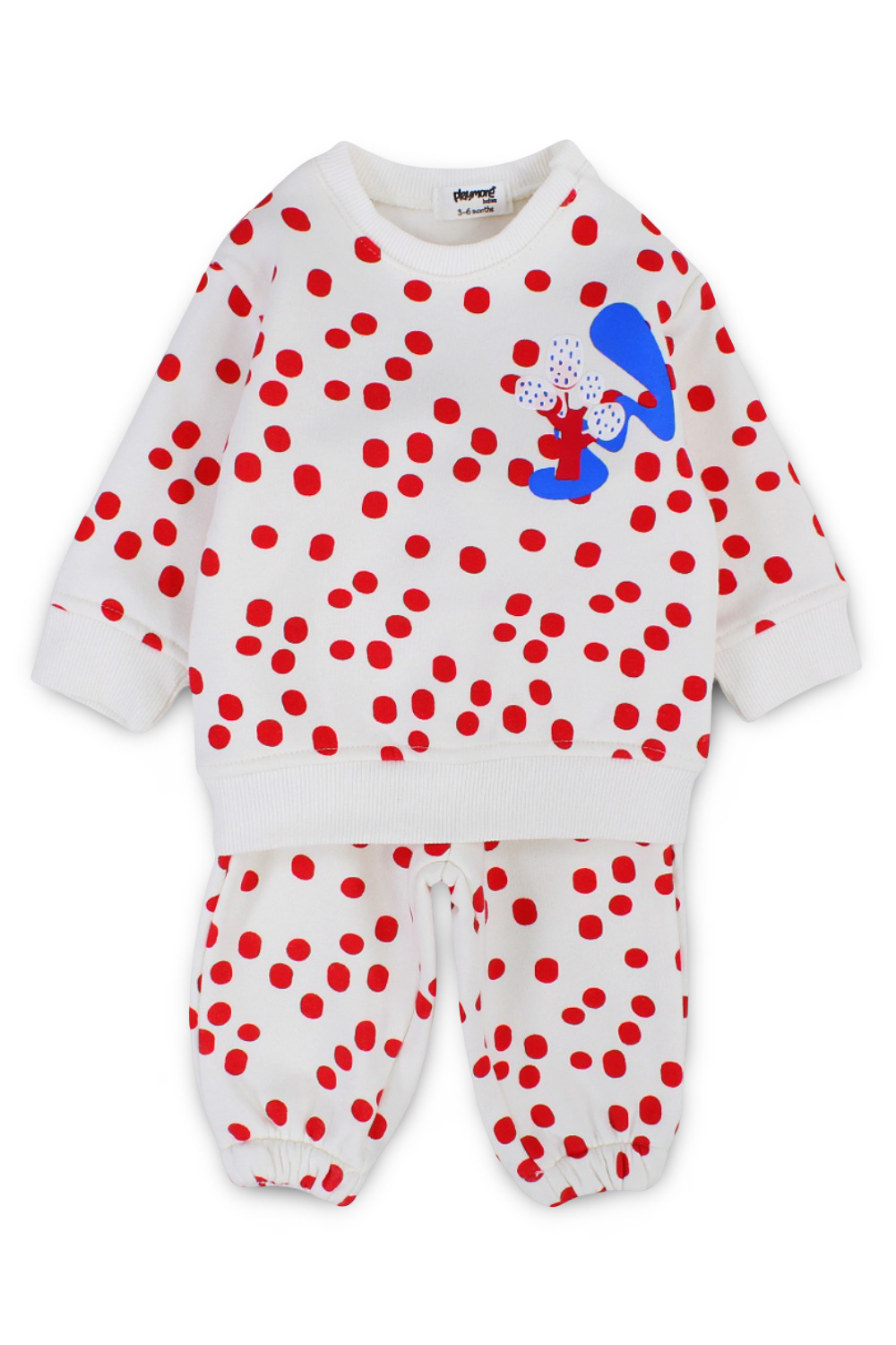 baby girls cotton 2-piece outfit set – offwhite with red dots