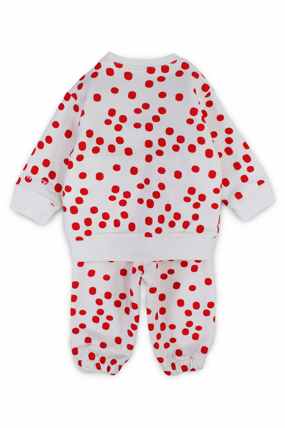baby girls cotton 2-piece outfit set – offwhite with red dots