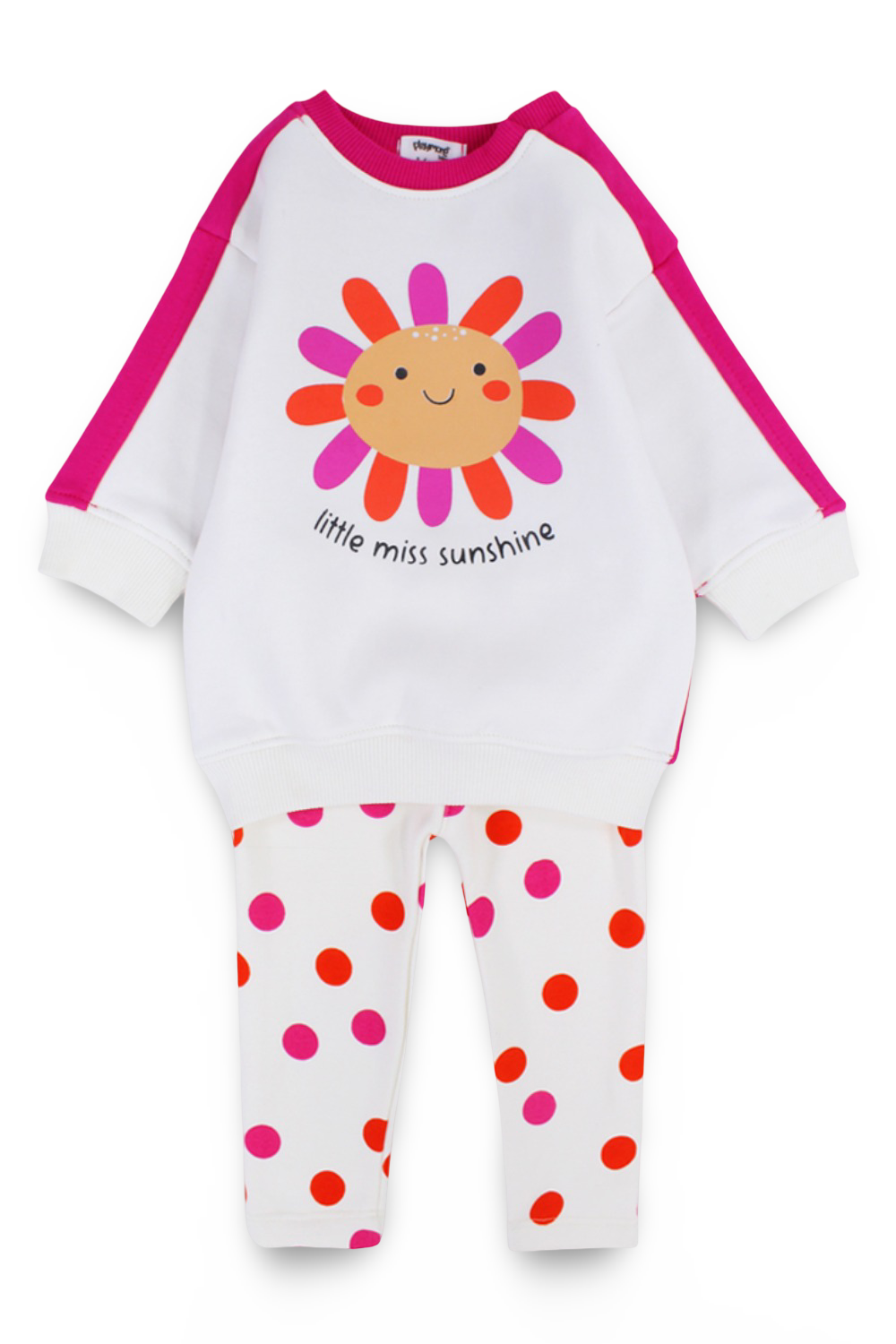 baby girls cotton outfit set – offwhite & fuchsia with "little miss sunshine" design