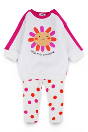 baby girls cotton outfit set – offwhite & fuchsia with "little miss sunshine" design