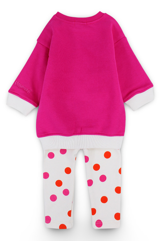 baby girls cotton outfit set – offwhite & fuchsia with "little miss sunshine" design