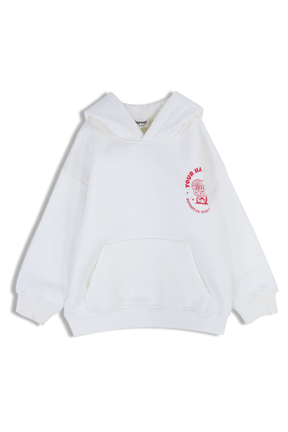 boys cotton hoodie – offwhite with "your happiness" print