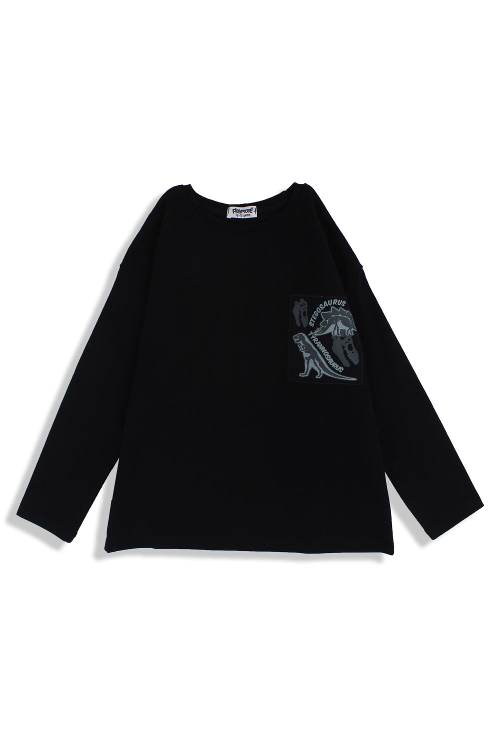 boys cotton t-shirt black with stegosaurus print