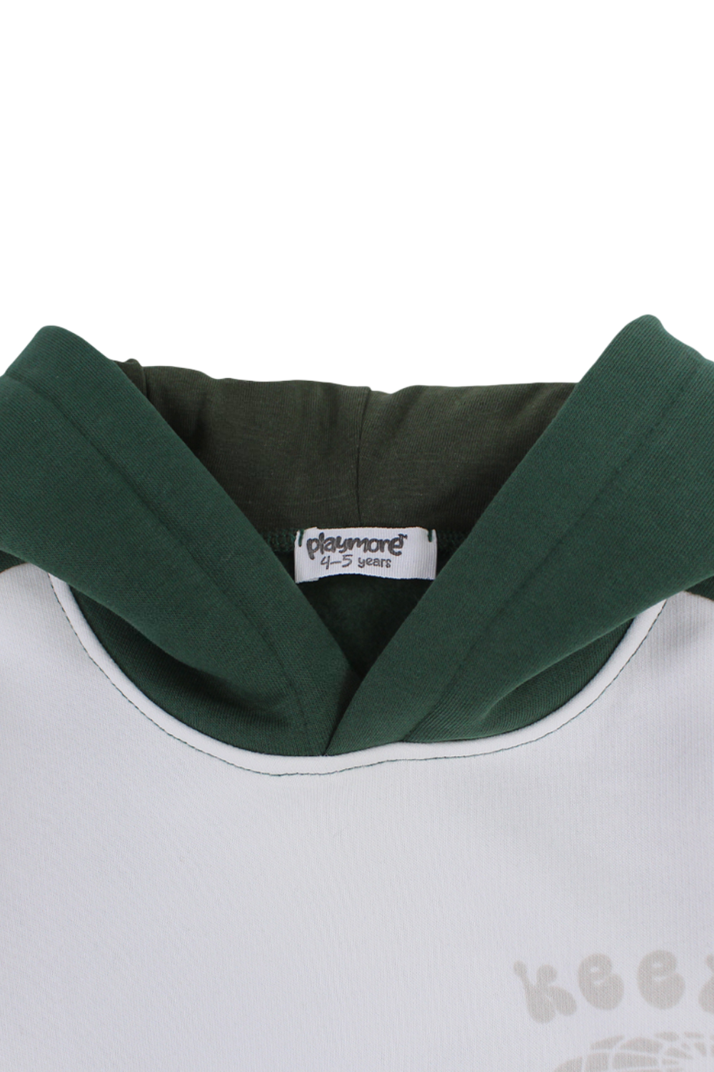 boys cotton hoodie – offwihte & olive with "keep on playing" print