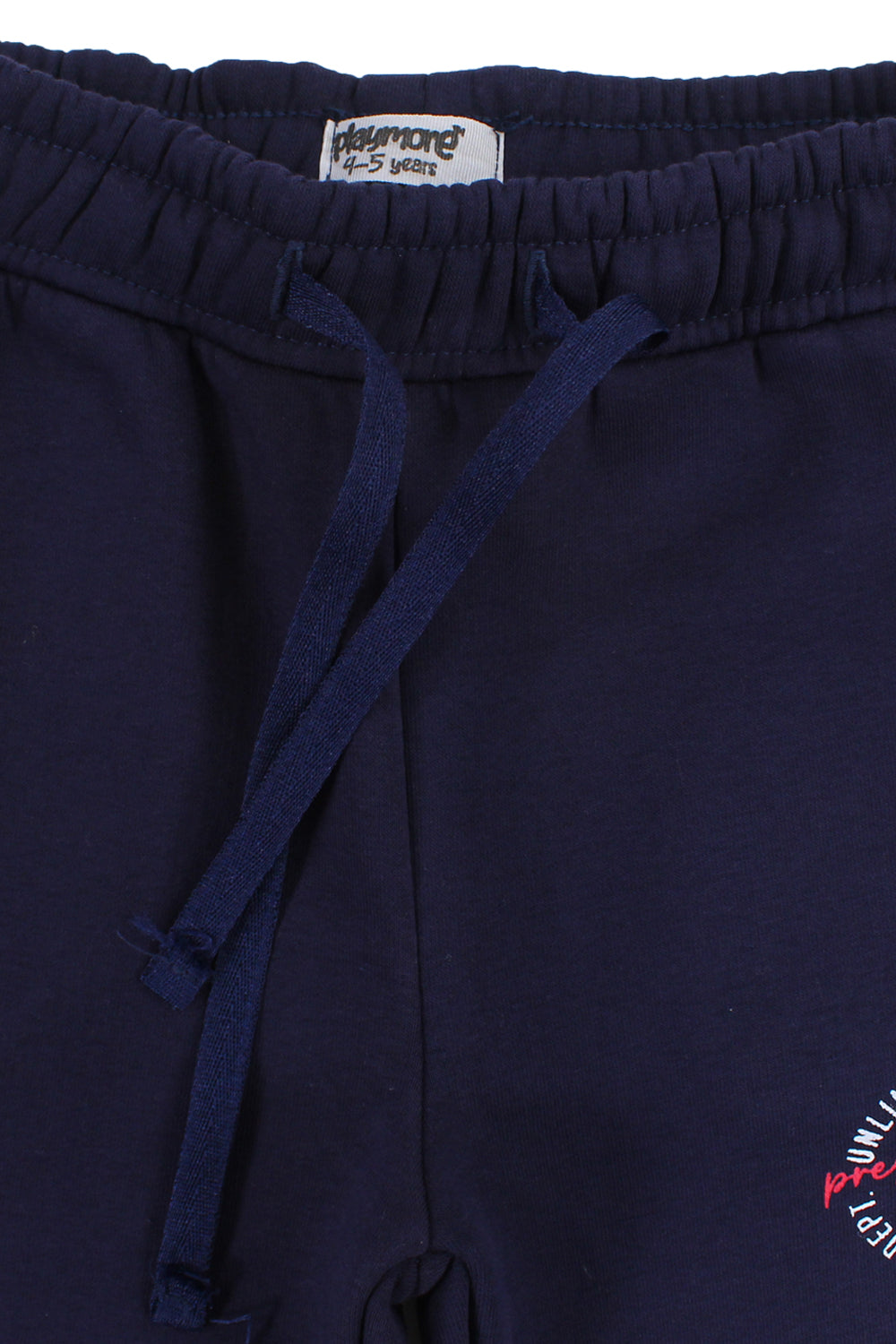boys cotton sweatpants – navy with "unlimited play presented by unlimited fun dept" print