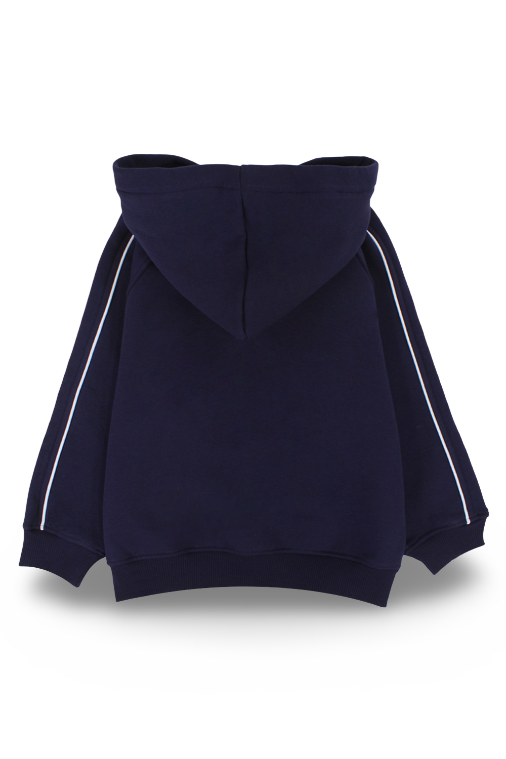 boys cotton hoodie – navy with "unlimited play presented by unlimited fun dept" print