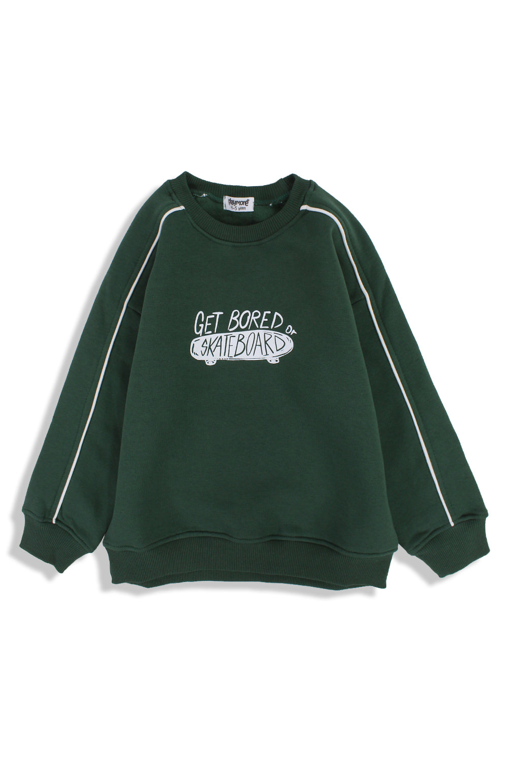 boys cotton sweatshirt – olive with "get bored skateboard" print