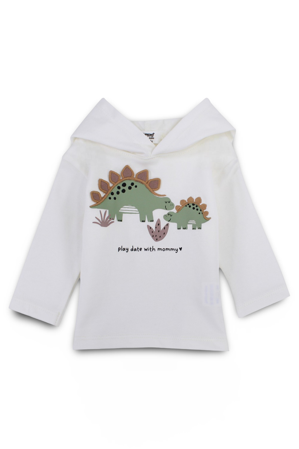 baby boys cotton hoodie – Offwhite with dino print