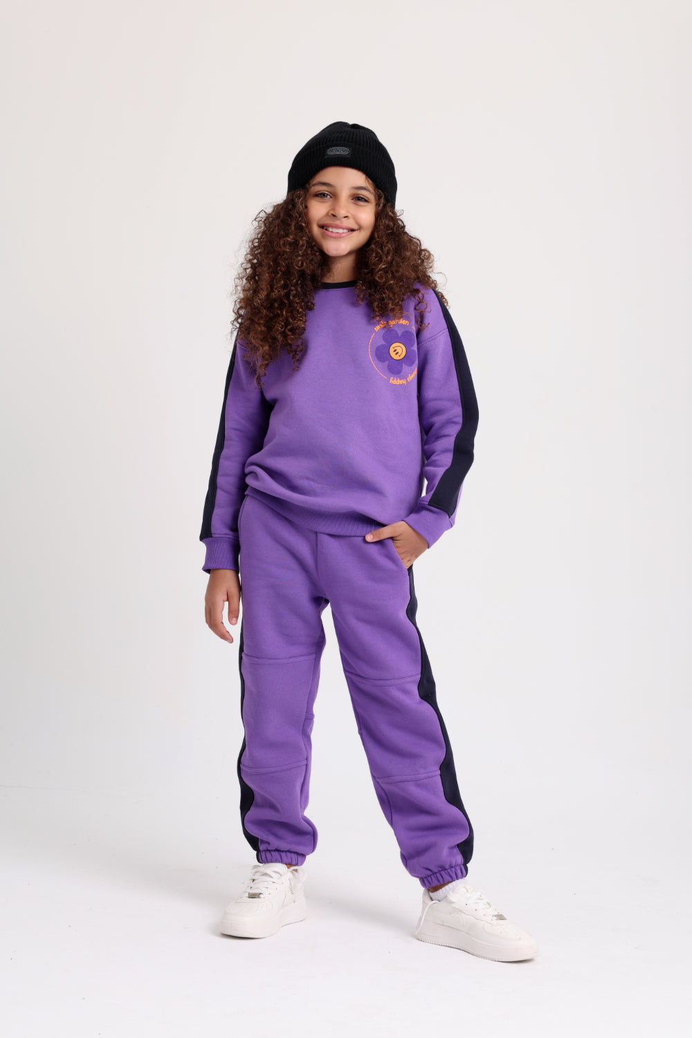 girls cotton sweatpants - purple & navy
