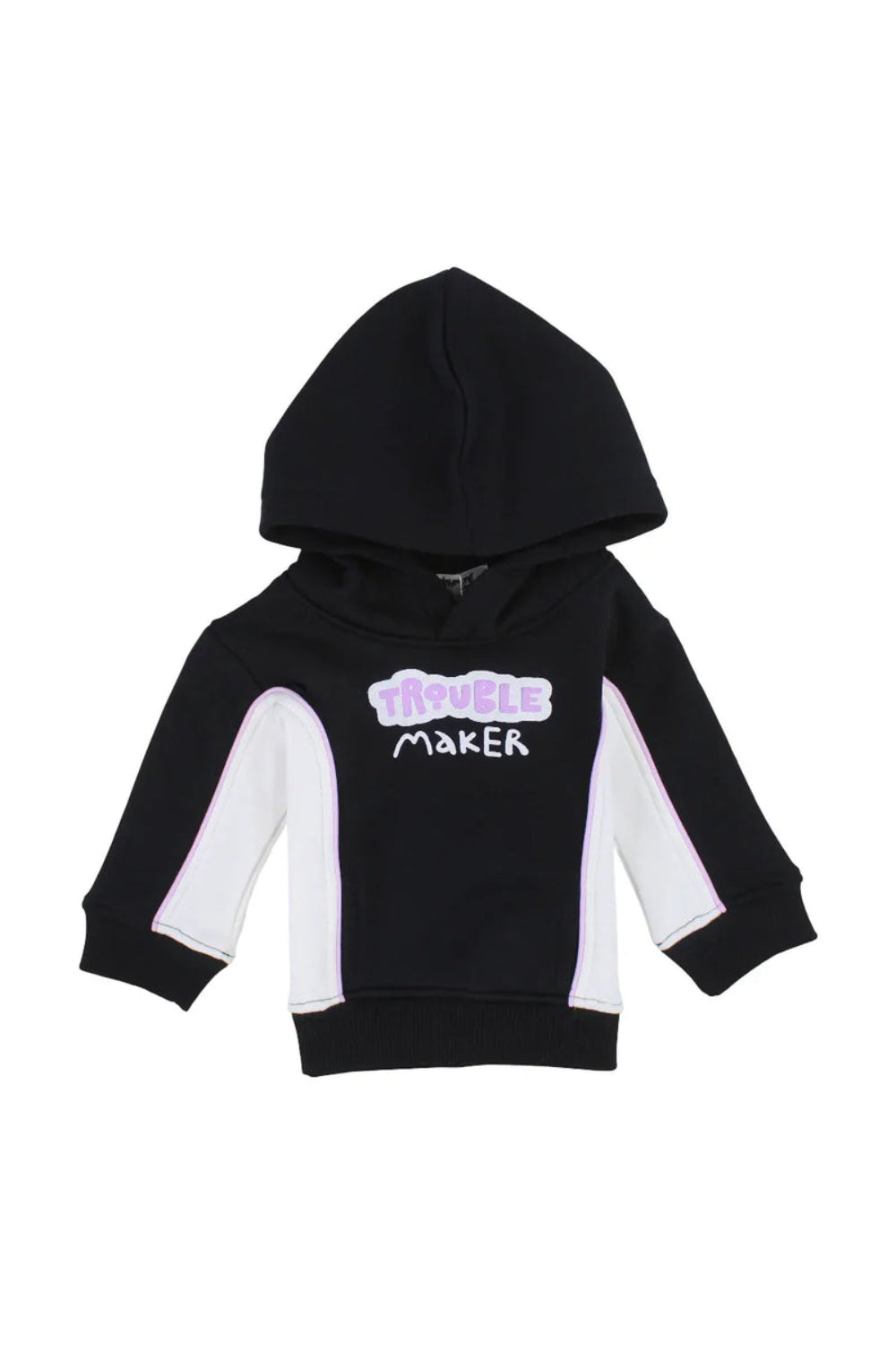 girls cotton hoodie - black & offwhite with "trouple maker" print