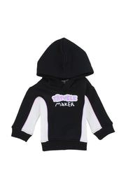 girls cotton hoodie - black & offwhite with "trouple maker" print