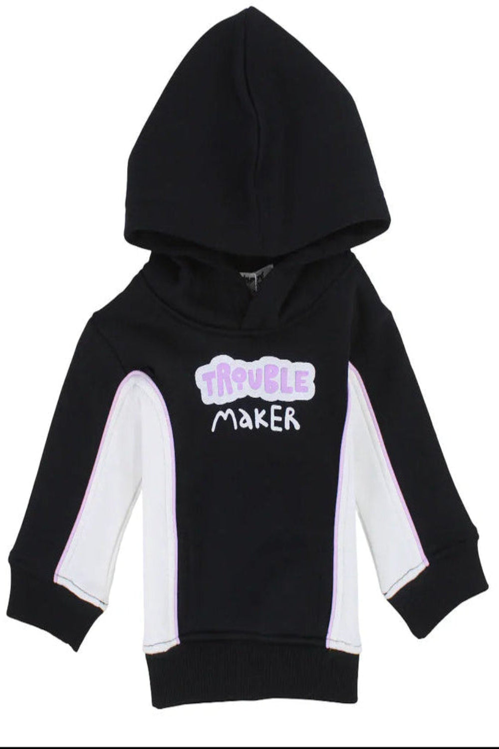 girls cotton hoodie - black & offwhite with "trouple maker" print