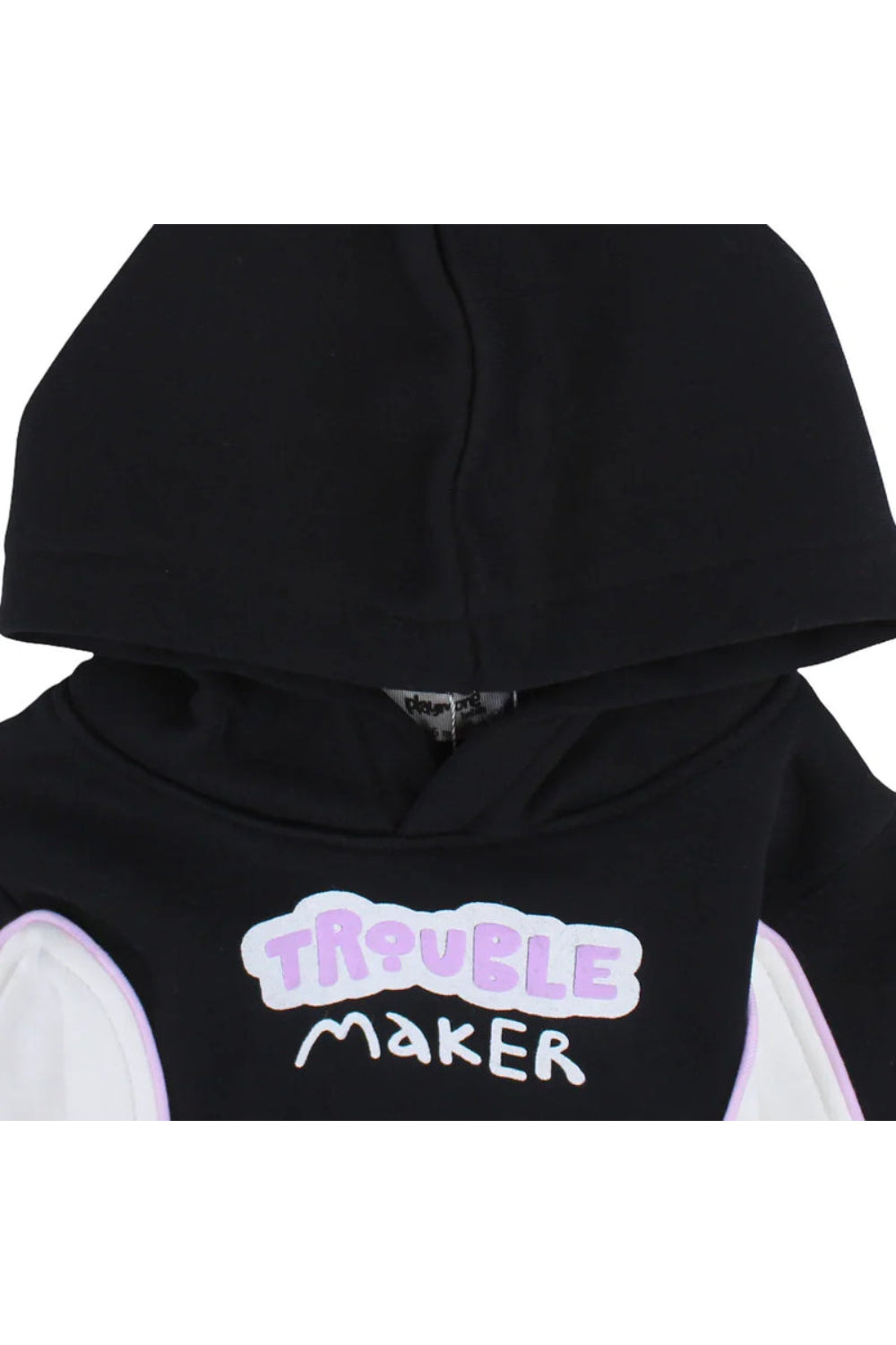 girls cotton hoodie - black & offwhite with "trouple maker" print