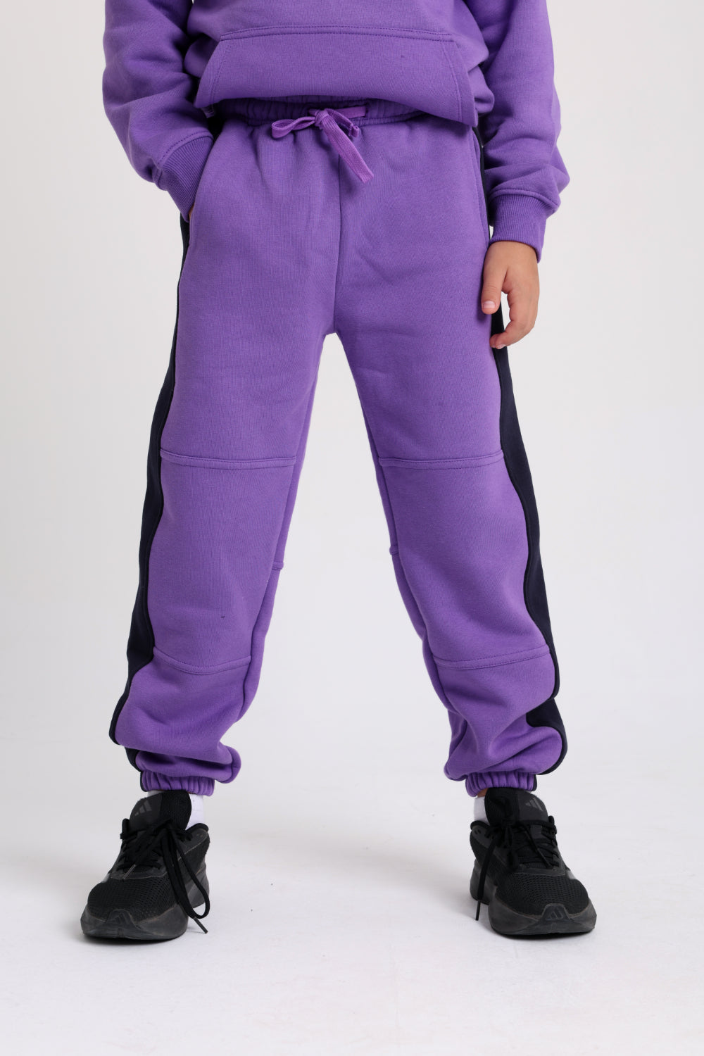 girls cotton sweatpants - purple & navy