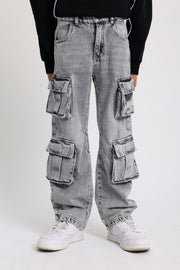 unisex cargo jeans - light grey