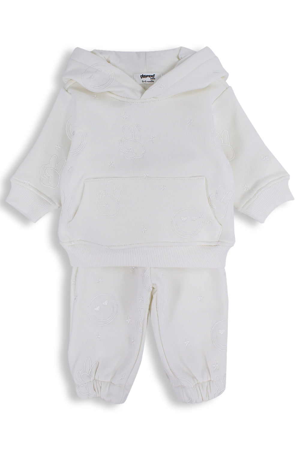 baby girls cotton 2-piece outfit set – off-white with smiley faces