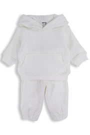 baby girls cotton 2-piece outfit set – off-white with smiley faces