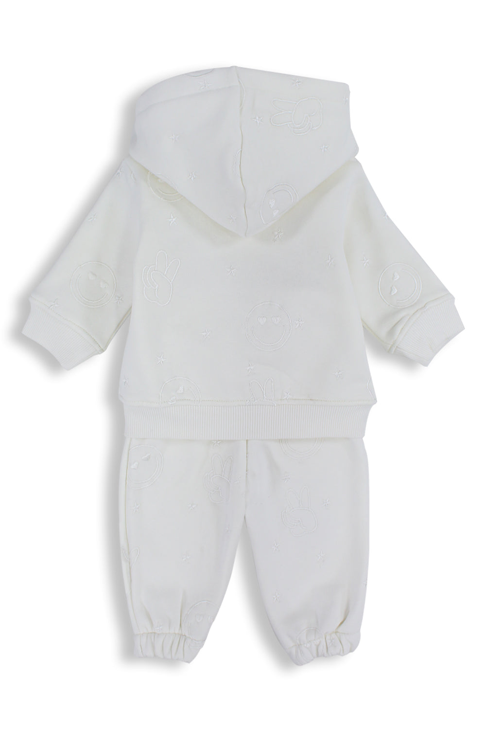 baby girls cotton 2-piece outfit set – off-white with smiley faces