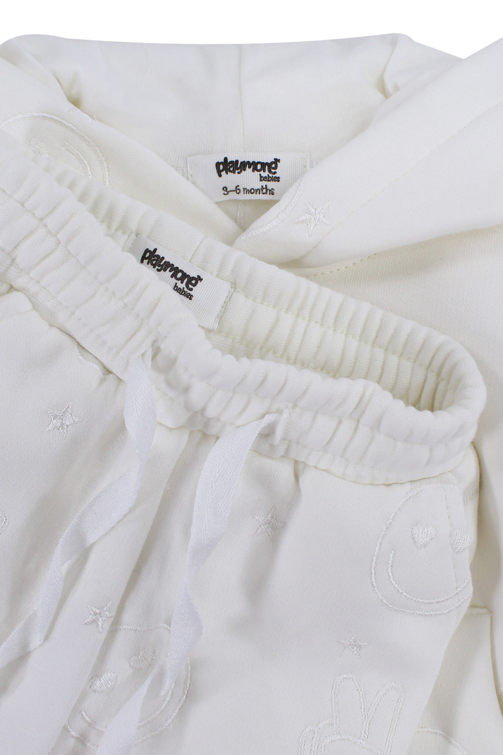 baby girls cotton 2-piece outfit set – off-white with smiley faces