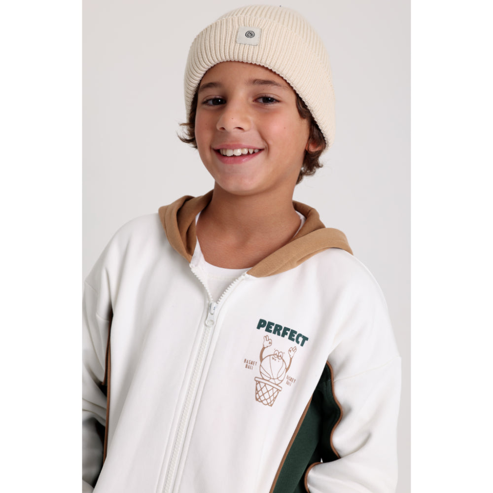 Unisex Cozy Blend Beanie – Beige with Happy Smiley