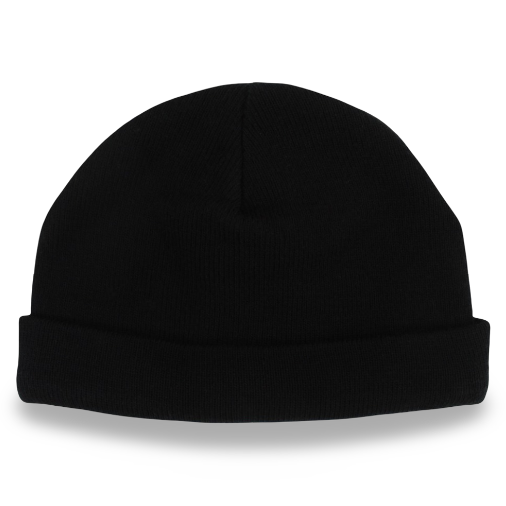 Unisex Acrylic Beanie - Black with Smiley Face Appliqued