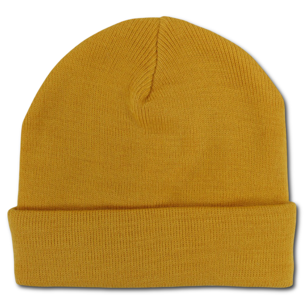 Unisex Acrylic Beanie - Mustard with Smiley Face Appliqued