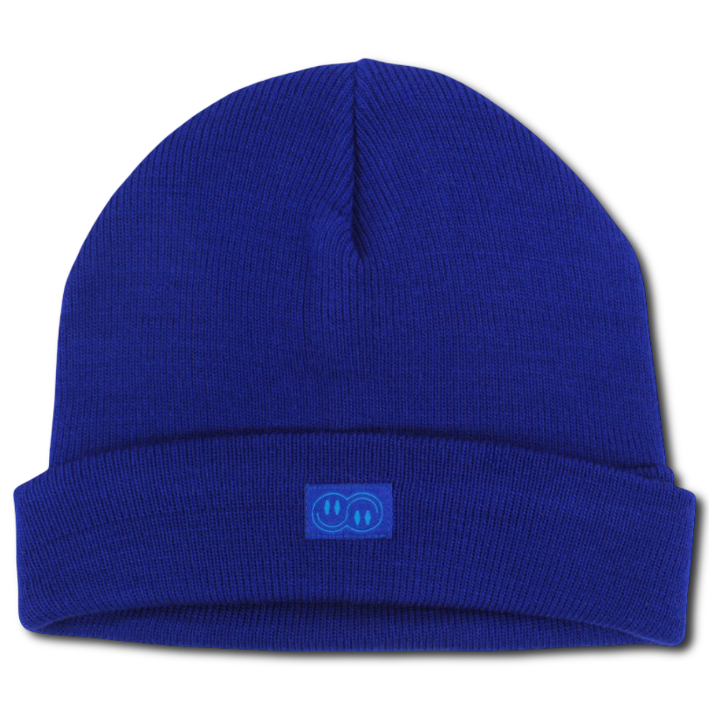 Unisex Acrylic Beanie - Royal Blue with 2 Smiley Faces Appliqued