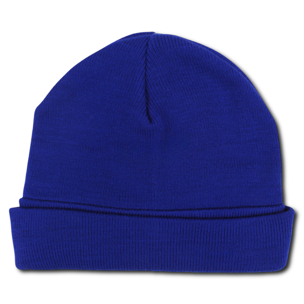Unisex Acrylic Beanie - Royal Blue with 2 Smiley Faces Appliqued