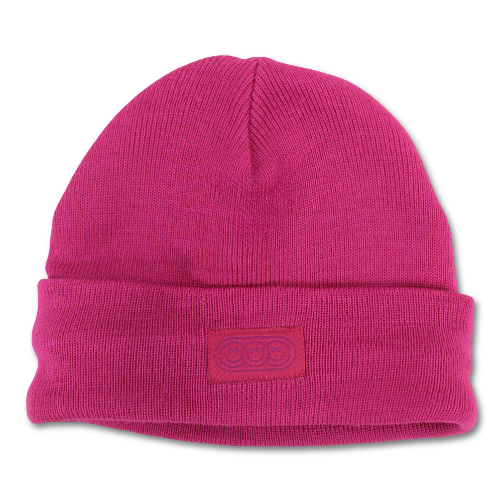 Girls Acrylic Beanie – Fuchsia with Triple Smiley Joy