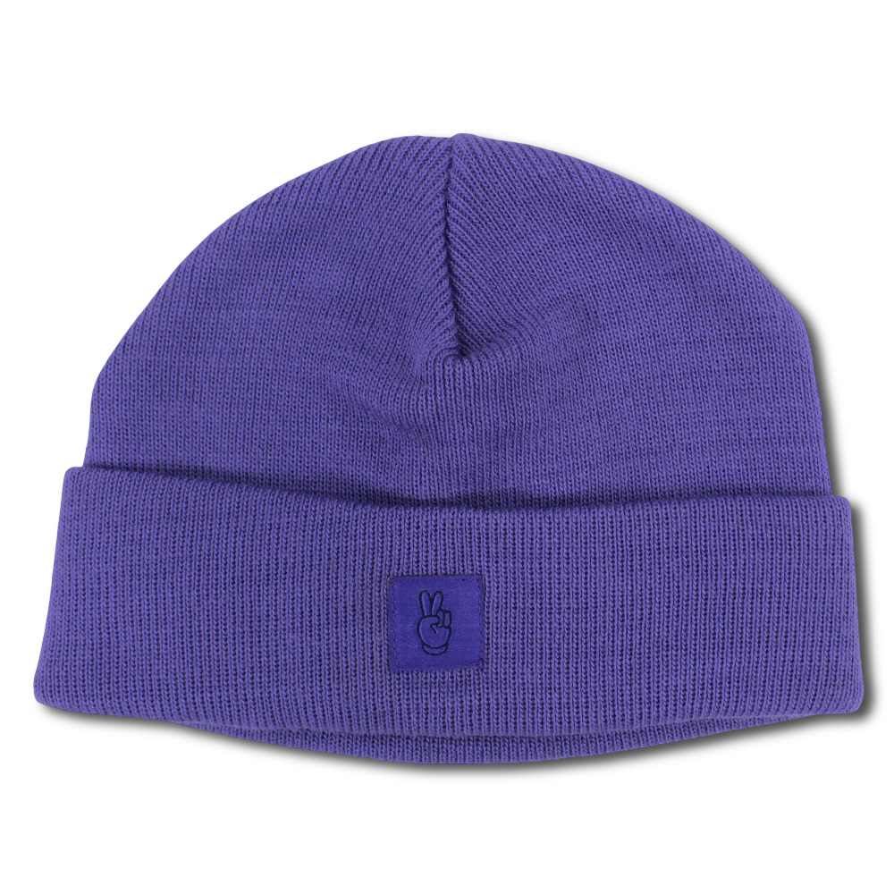 Unisex Acrylic Beanie - Purple with Victory Sign Appliqued