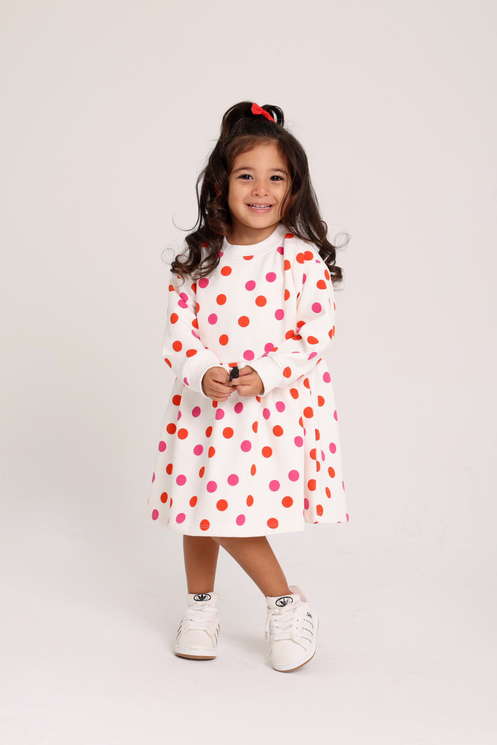 baby girls cotton dress – offwhite with dots print