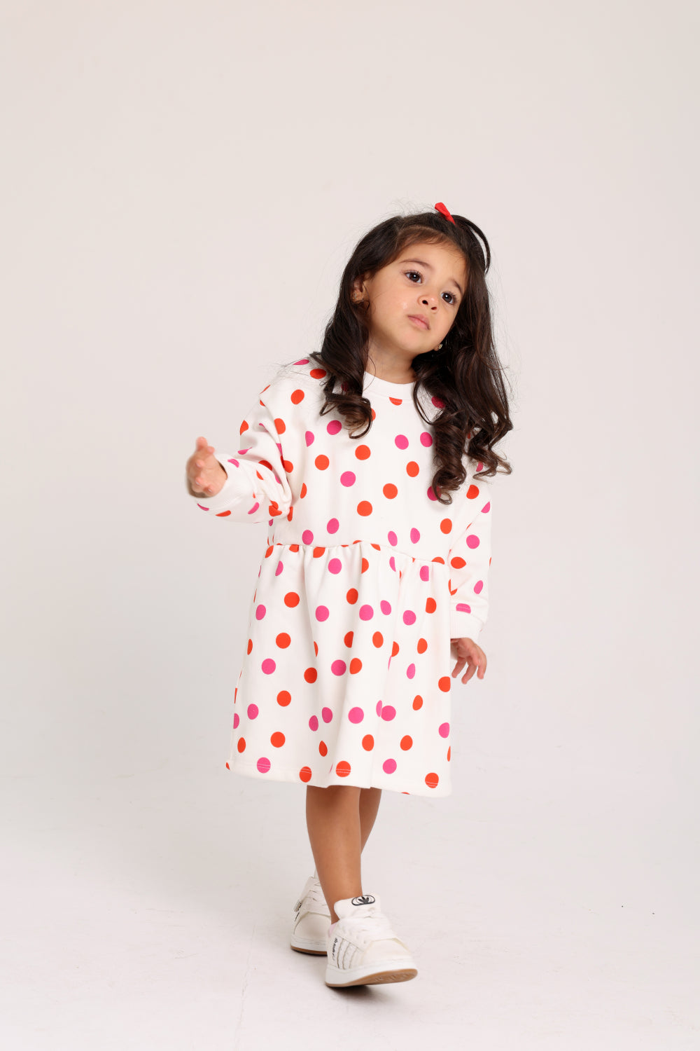 baby girls cotton dress – offwhite with dots print