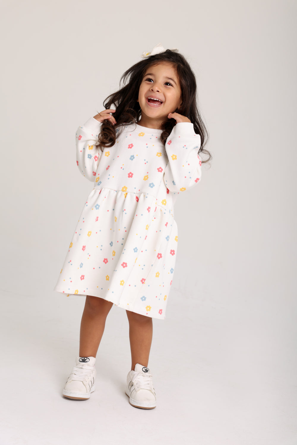baby girls cotton dress – offwhite with flowers print