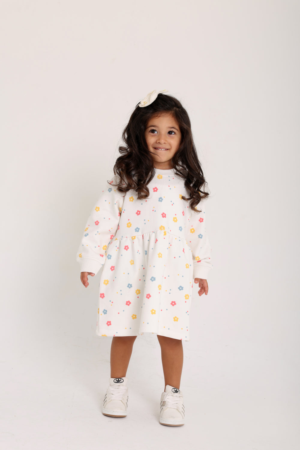 baby girls cotton dress – offwhite with flowers print