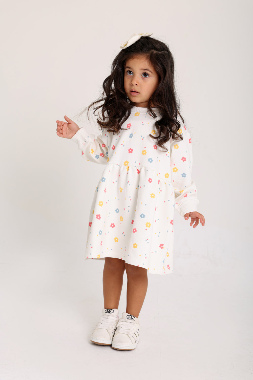 baby girls cotton dress – offwhite with flowers print
