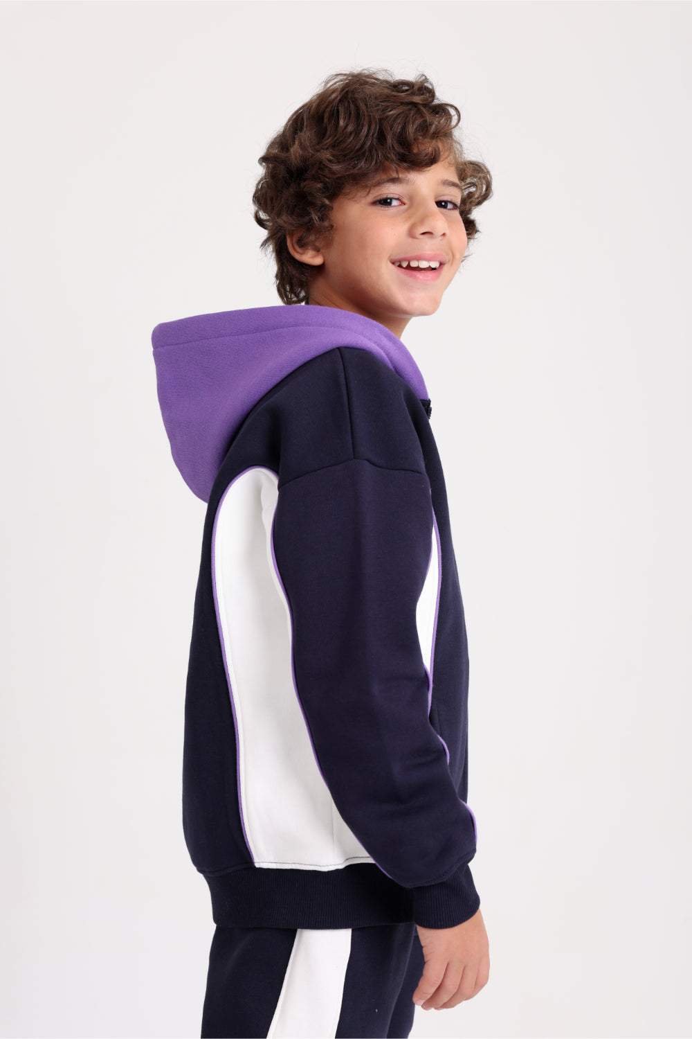 teens cotton hoodie – navy with victory sign print