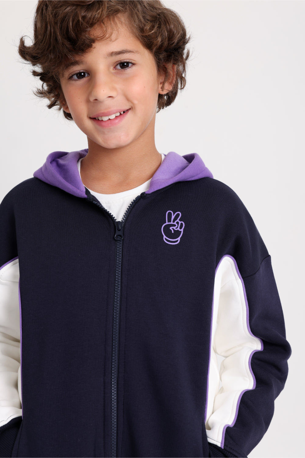 unisex cotton hoodie – navy with peace sign print