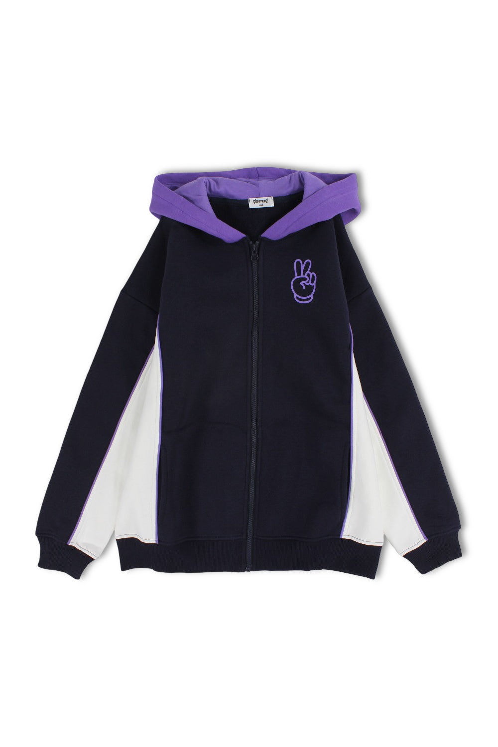 teens cotton hoodie – navy with victory sign print