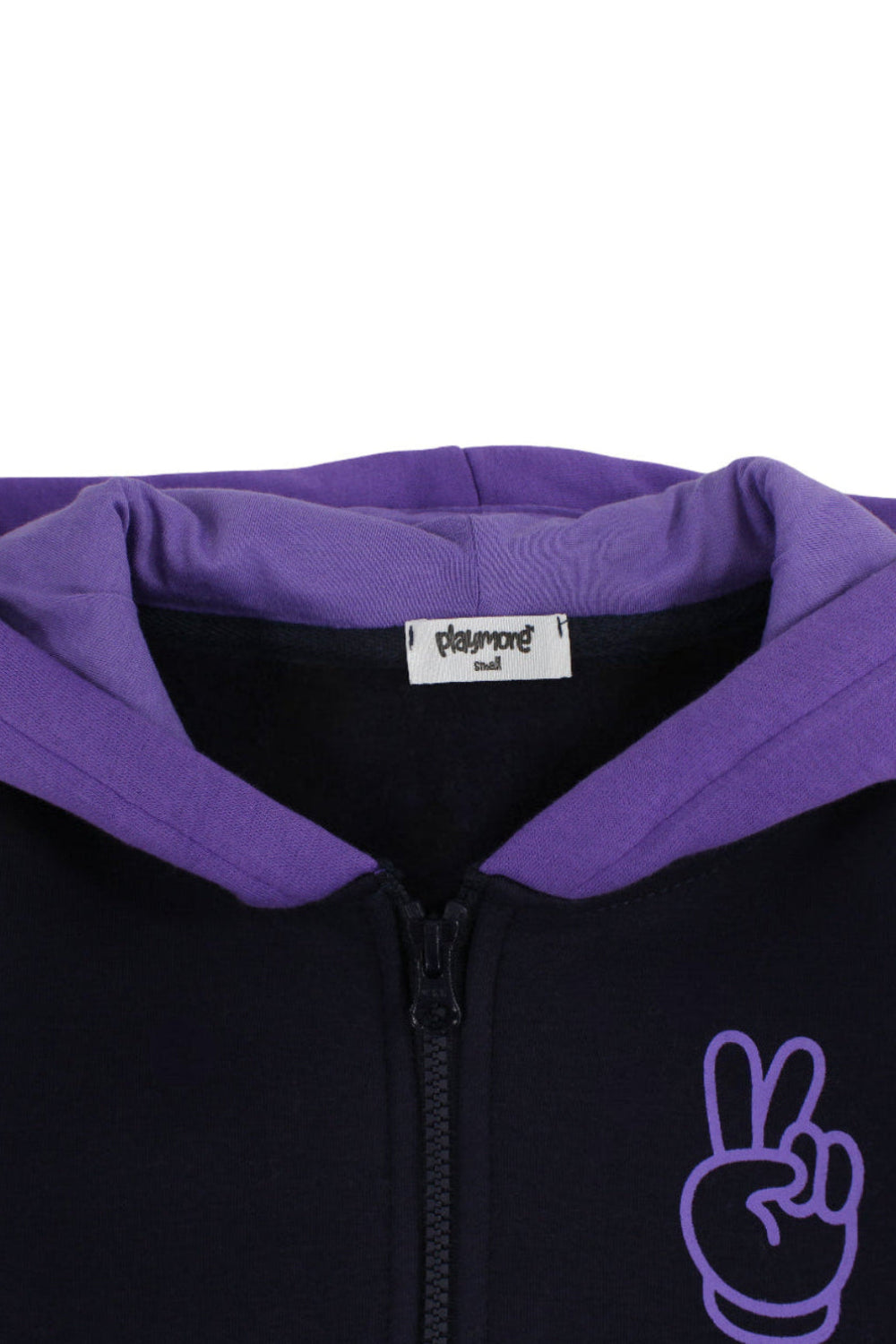 teens cotton hoodie – navy with victory sign print