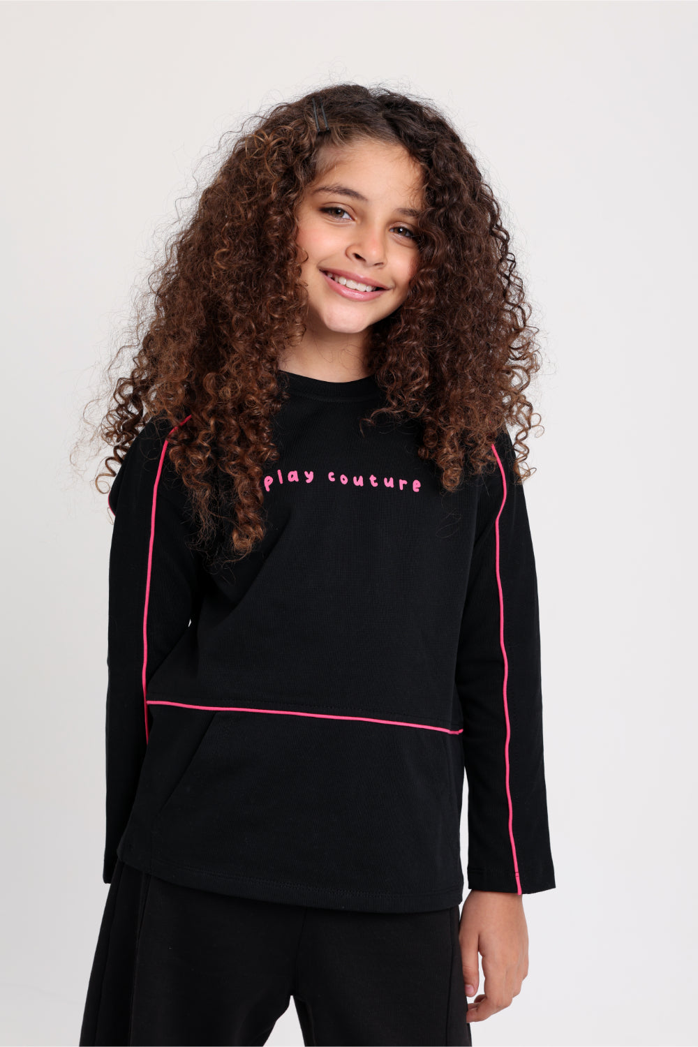 girls cotton t-shirt black with "play couture" print