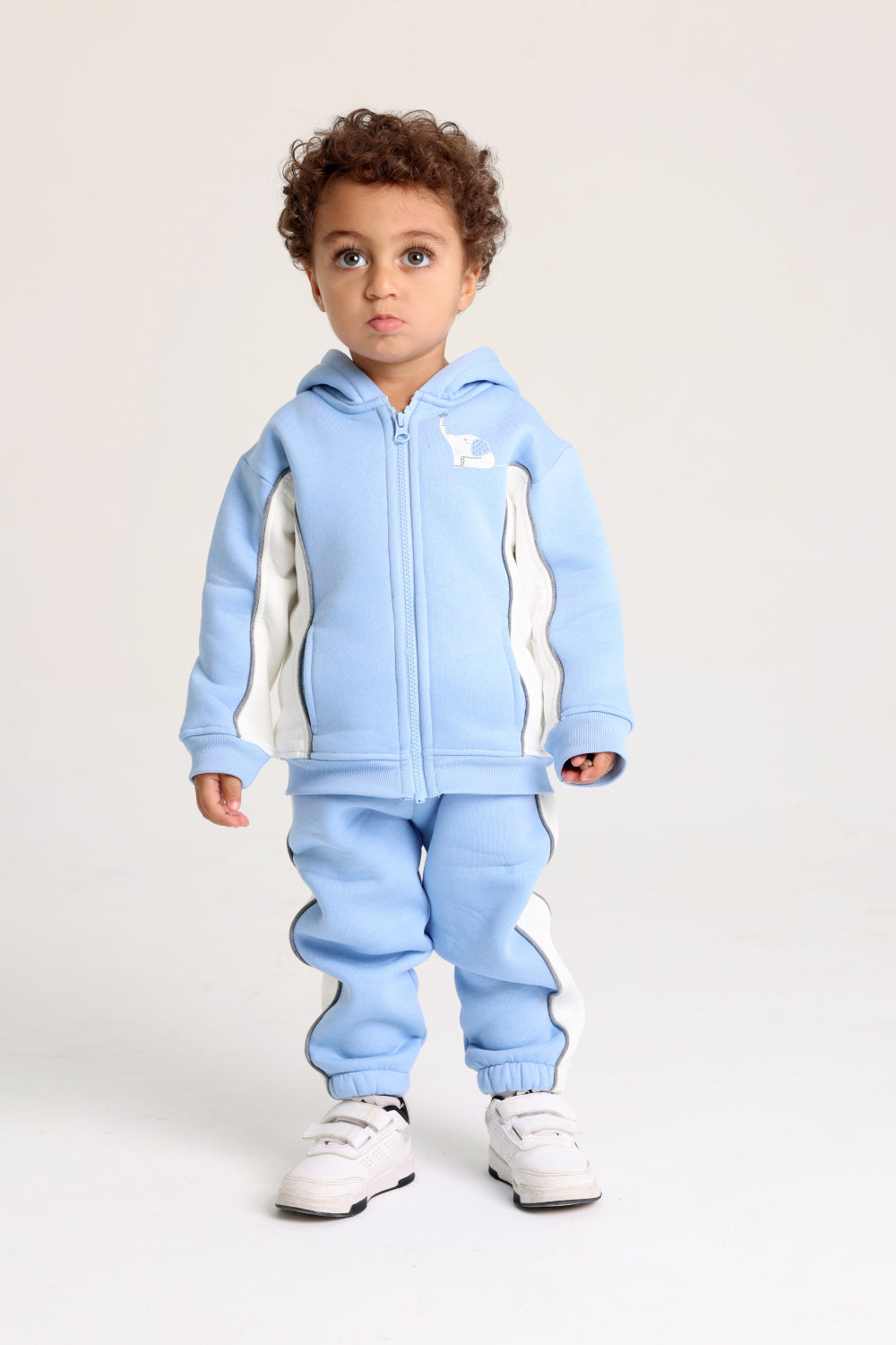 unisex baby cotton outfit Set – baby blue with elephant print