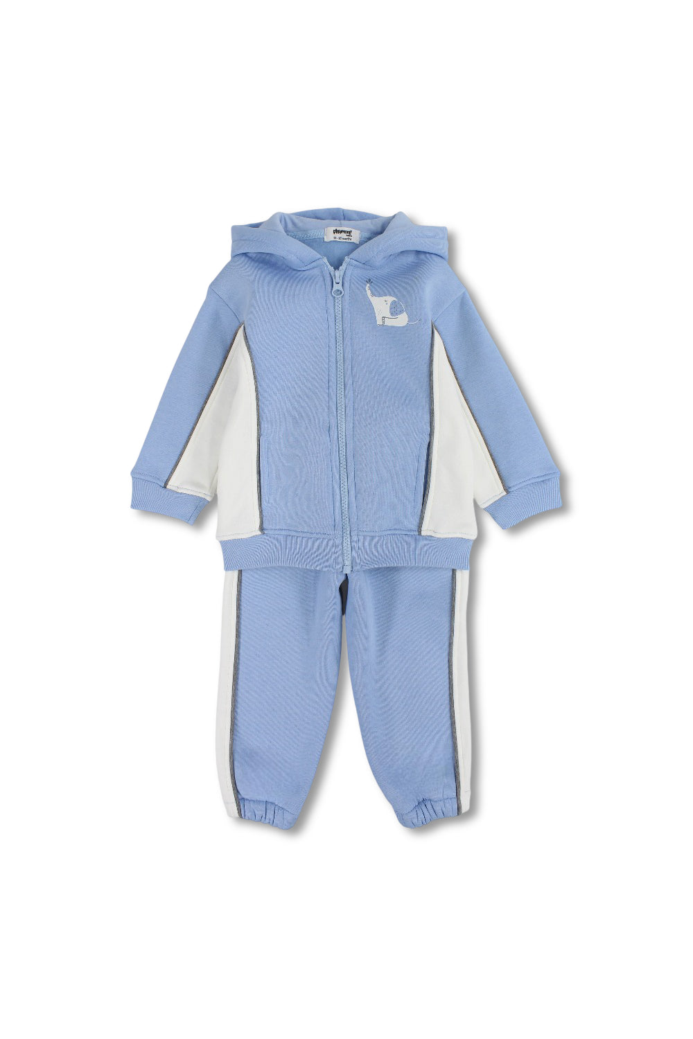 unisex baby cotton outfit Set – baby blue with elephant print