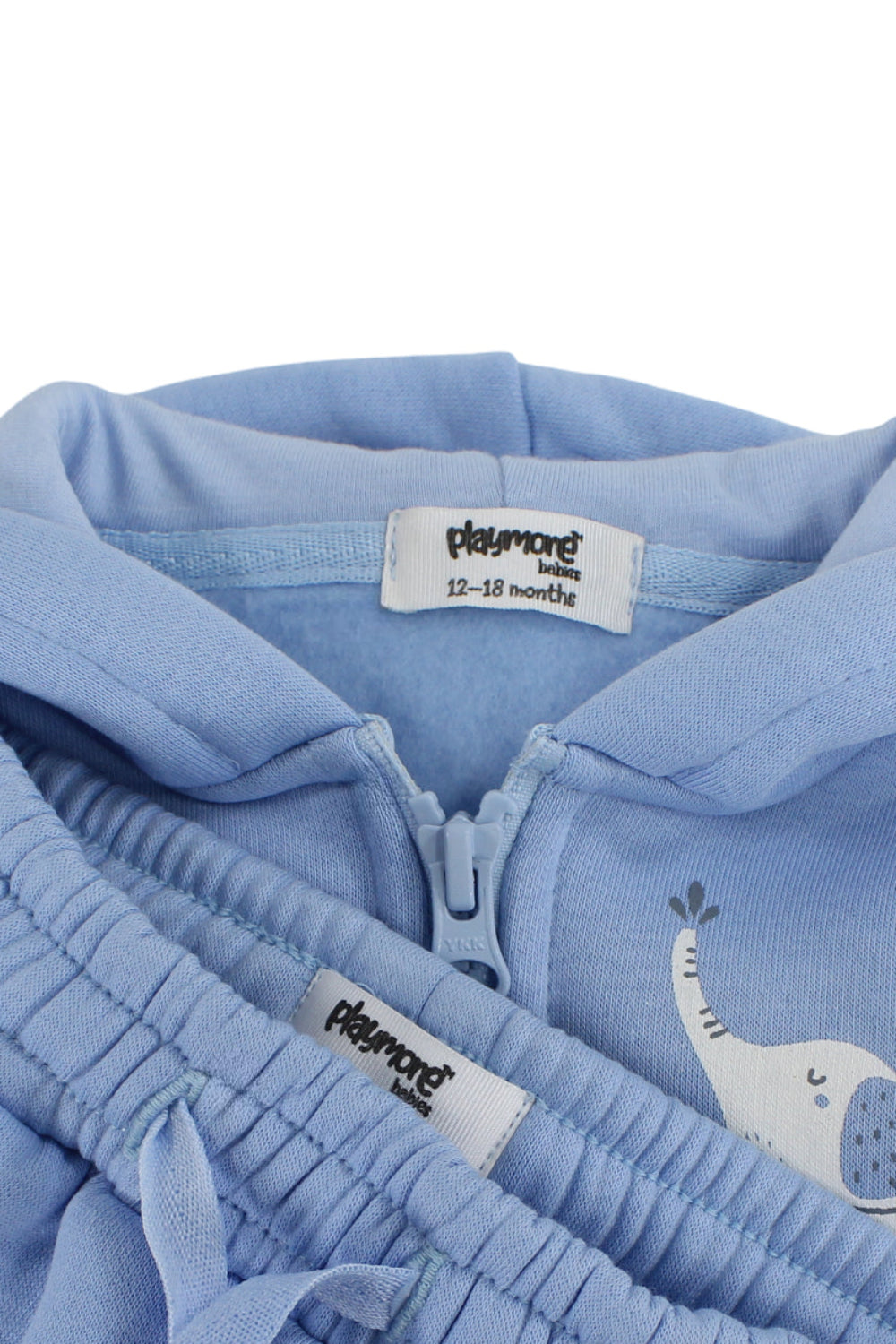 unisex baby cotton outfit Set – baby blue with elephant print