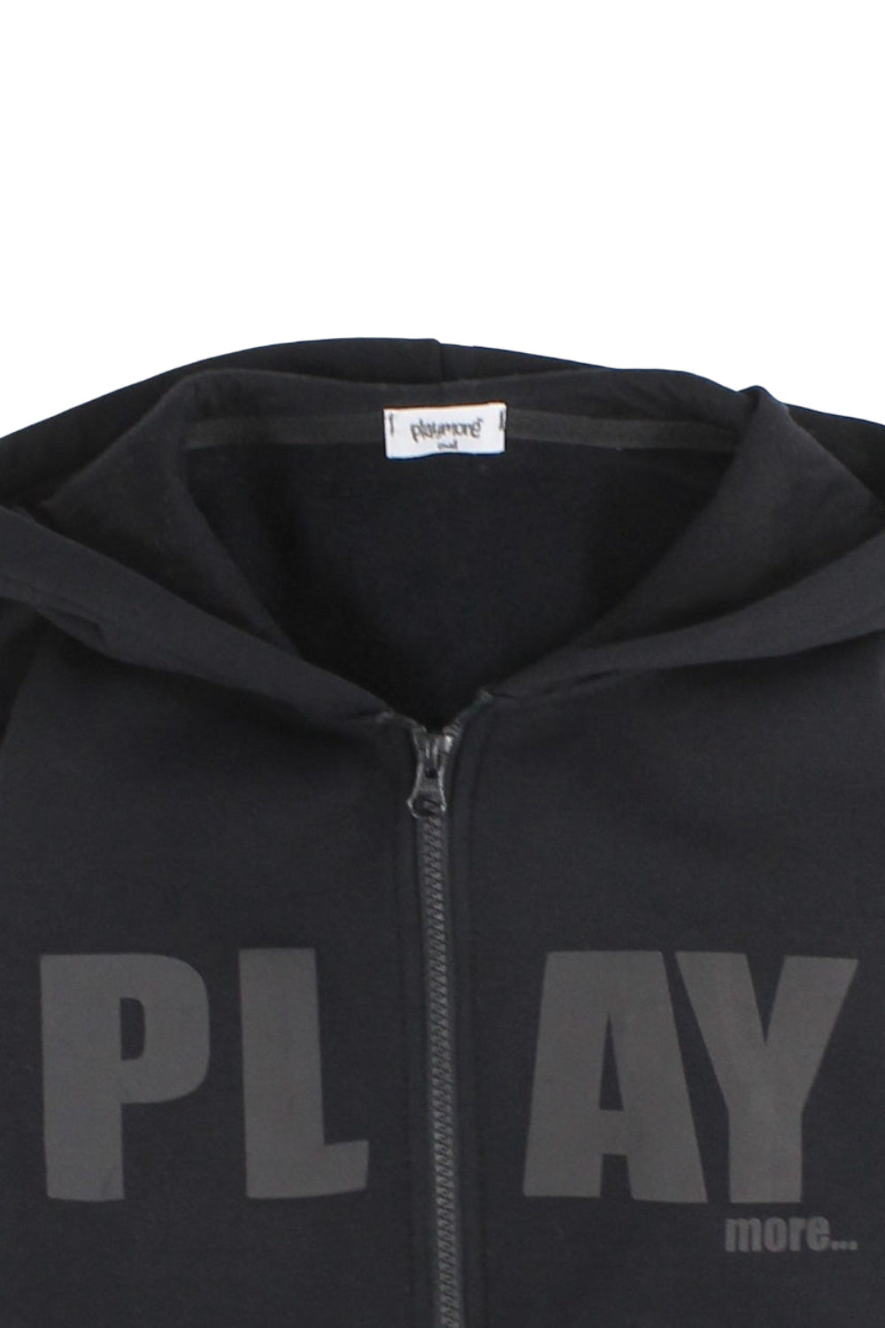 teens cotton hoodie – black with “play more” print