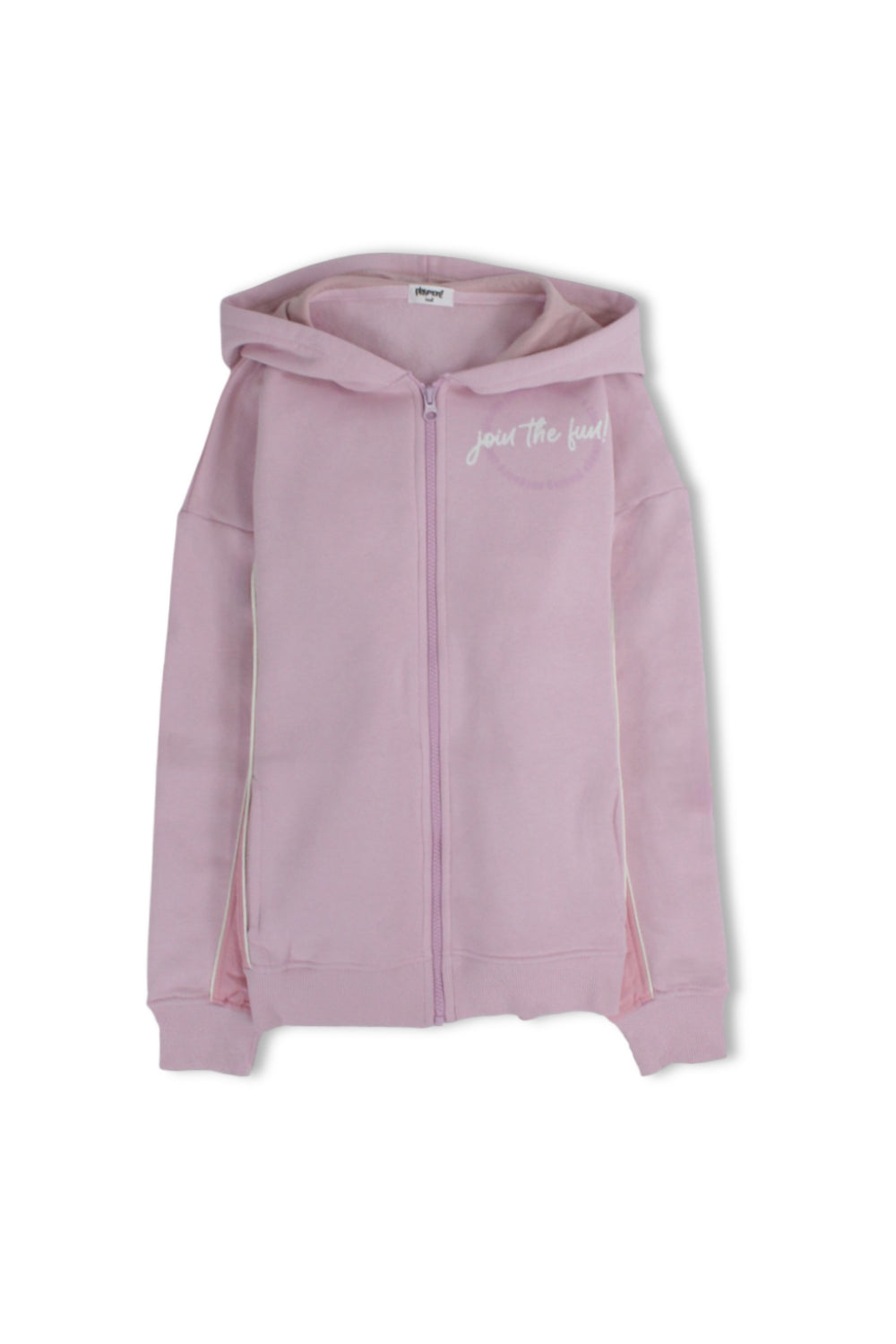 teens cotton hoodie – pink with “join the fun” print
