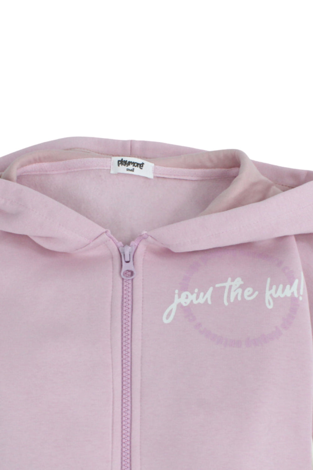 teens cotton hoodie – pink with “join the fun” print